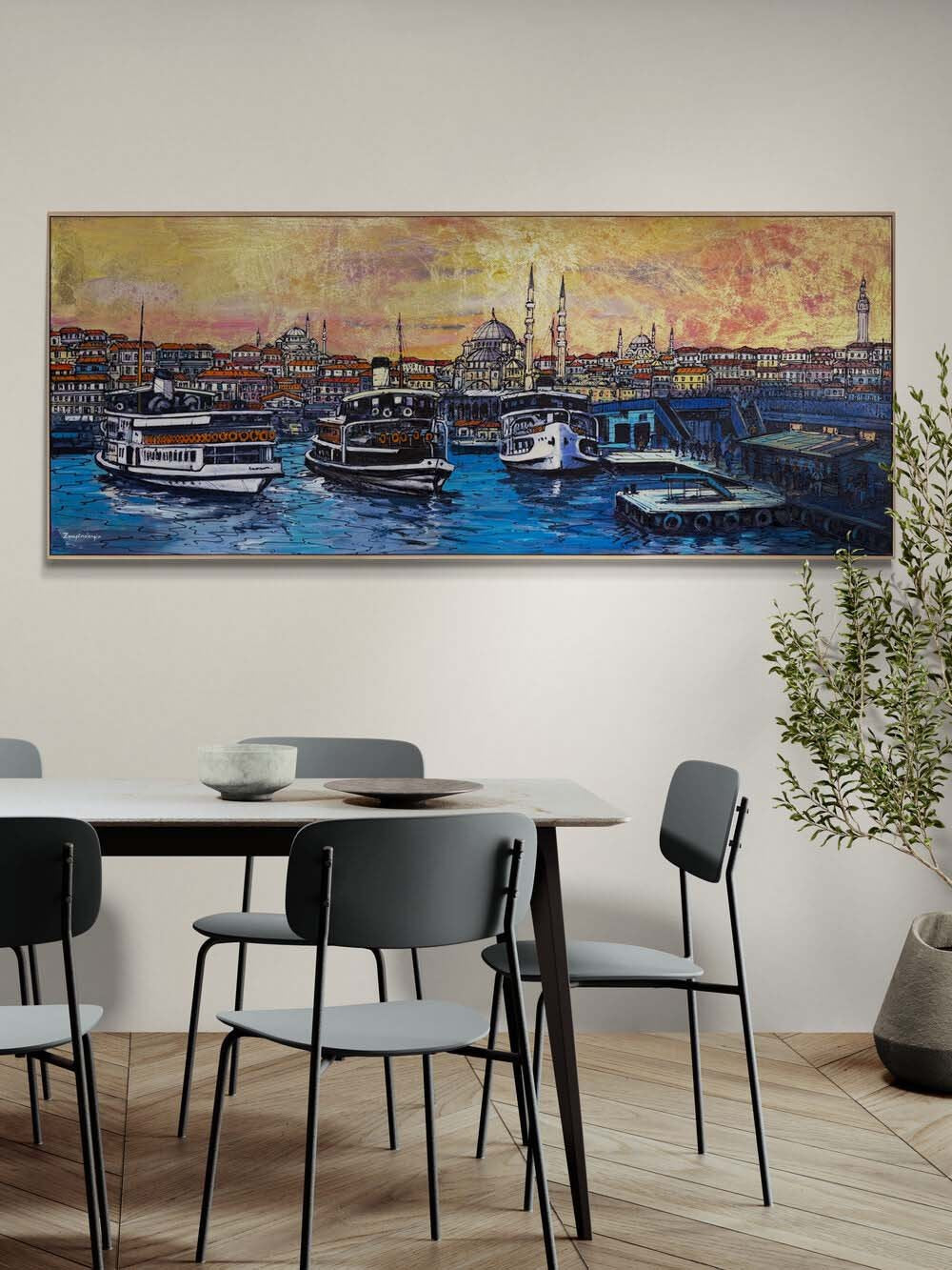 Altın İstanbul Akşamı Yağlı Boya Tablosu