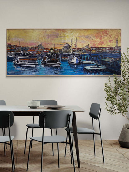 Altın İstanbul Akşamı Yağlı Boya Tablosu