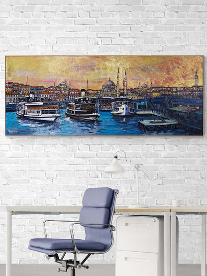 Altın İstanbul Akşamı Yağlı Boya Tablosu