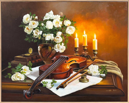 Mum Işığında Güller Yağlı Boya Tablosu