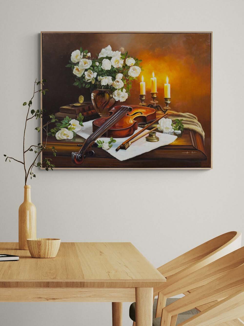 Mum Işığında Güller Yağlı Boya Tablosu