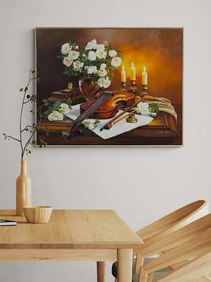 Mum Işığında Güller Yağlı Boya Tablosu