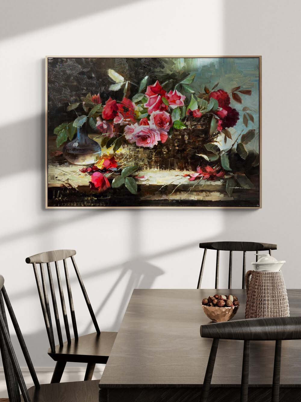 Sepette Gül Demeti Yağlı Boya Tablosu