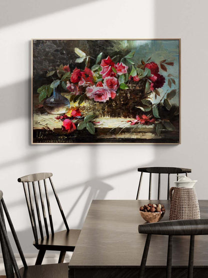 Sepette Gül Demeti Yağlı Boya Tablosu