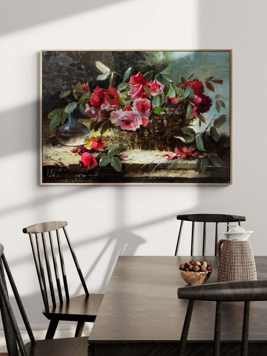 Sepette Gül Demeti Yağlı Boya Tablosu