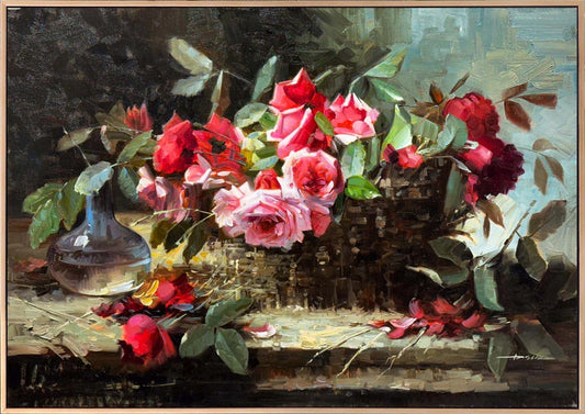 Sepette Gül Demeti Yağlı Boya Tablosu