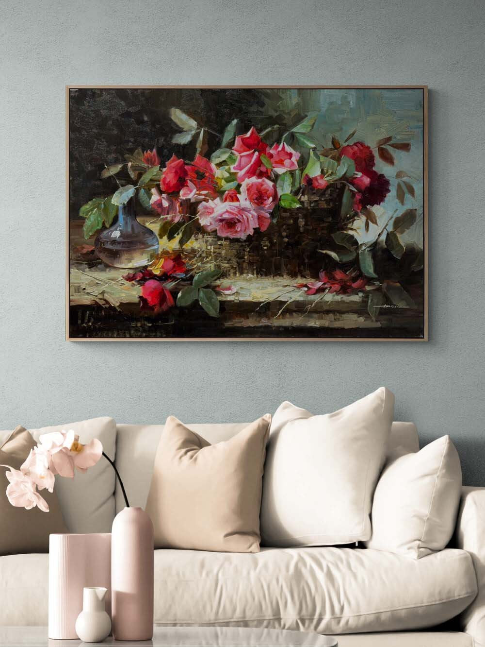 Sepette Gül Demeti Yağlı Boya Tablosu