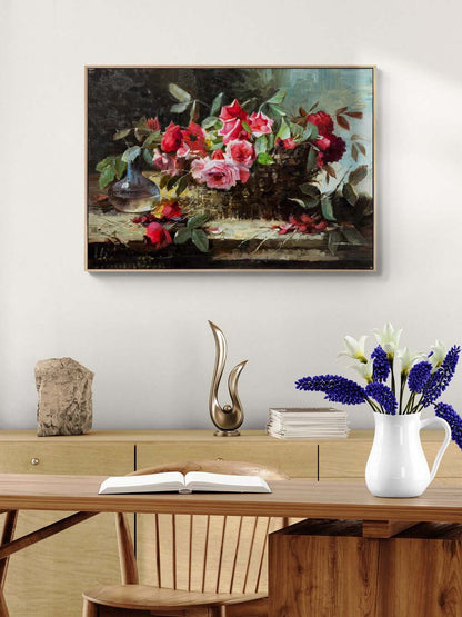 Sepette Gül Demeti Yağlı Boya Tablosu