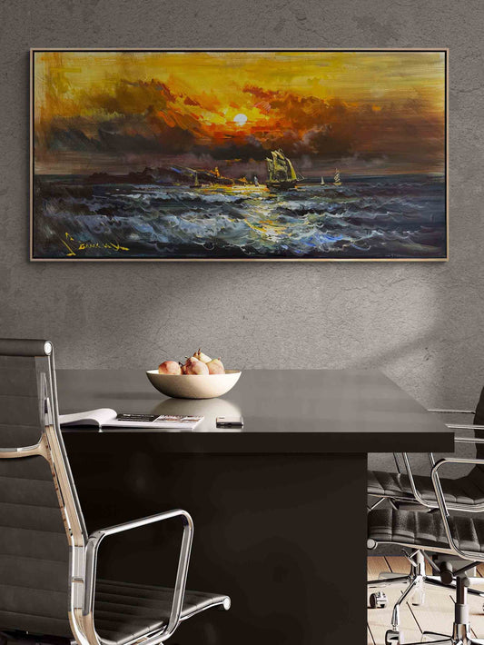 Kızıl Gökyüzünde Yolculuk Yağlı Boya Tablosu