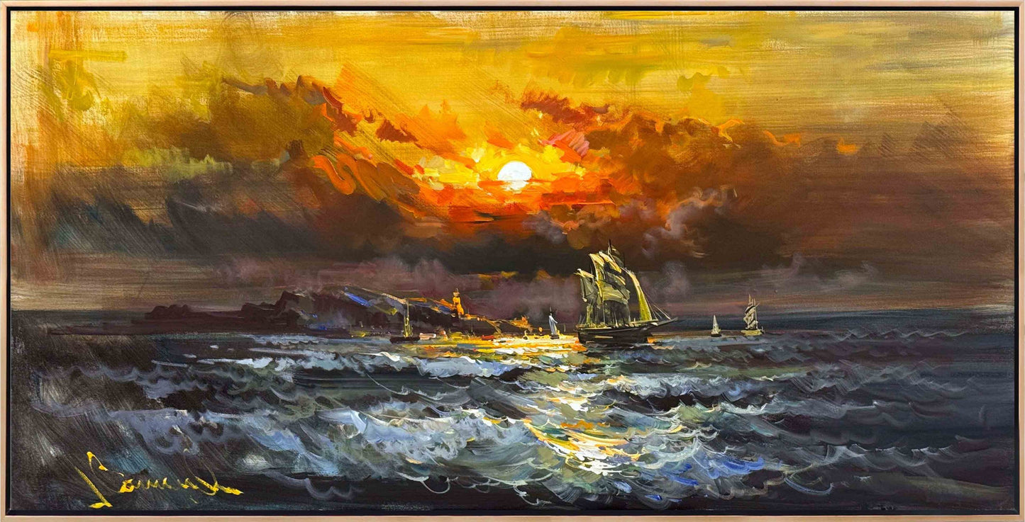 Kızıl Gökyüzünde Yolculuk Yağlı Boya Tablosu