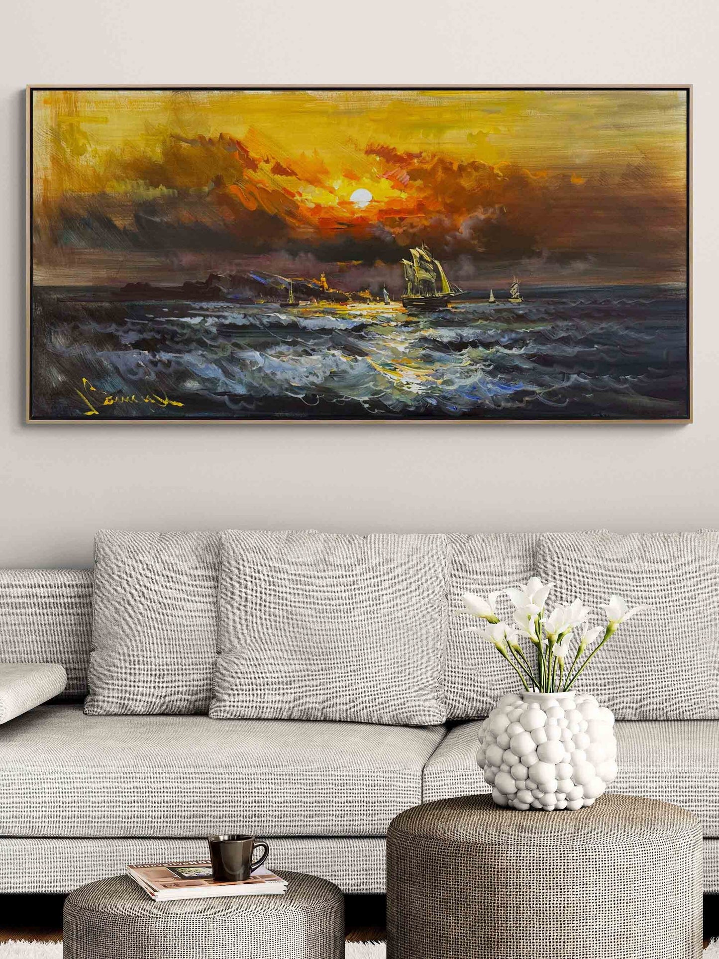 Kızıl Gökyüzünde Yolculuk Yağlı Boya Tablosu