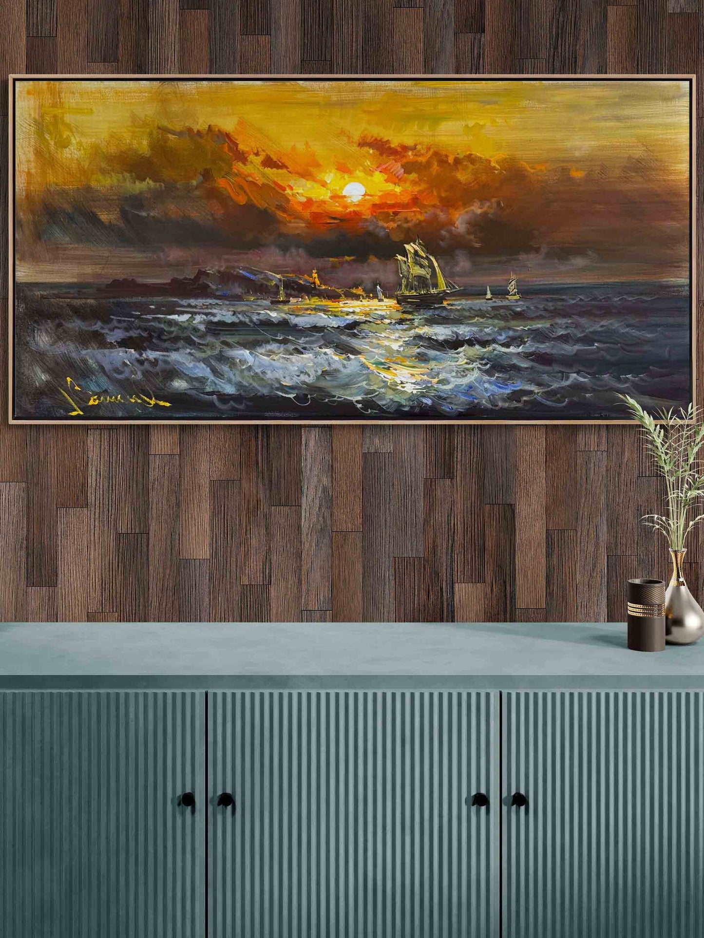 Kızıl Gökyüzünde Yolculuk Yağlı Boya Tablosu