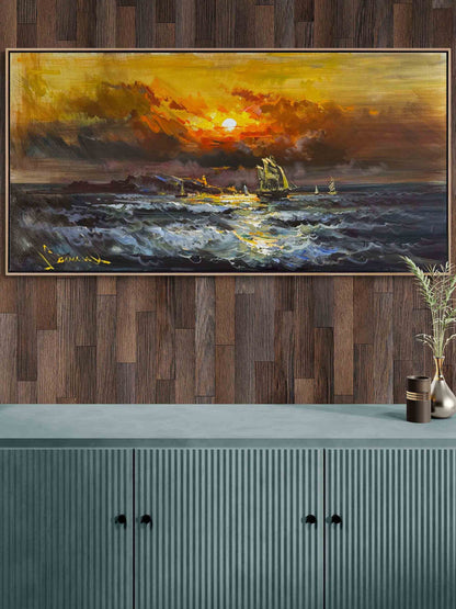 Kızıl Gökyüzünde Yolculuk Yağlı Boya Tablosu