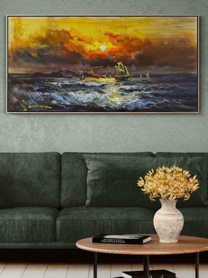 Kızıl Gökyüzünde Yolculuk Yağlı Boya Tablosu