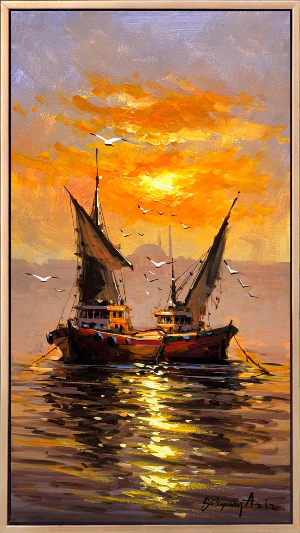 İstanbul Boğazının Balıkçıları Yağlı Boya Tablosu