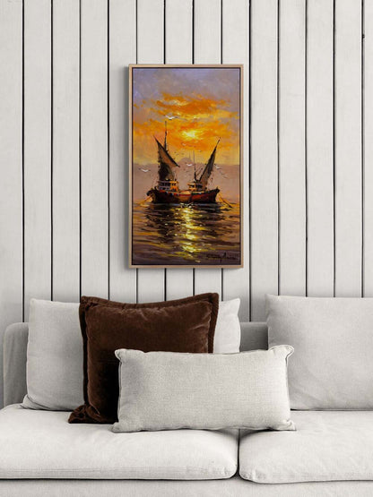 İstanbul Boğazının Balıkçıları Yağlı Boya Tablosu