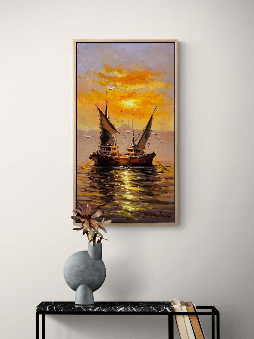 İstanbul Boğazının Balıkçıları Yağlı Boya Tablosu