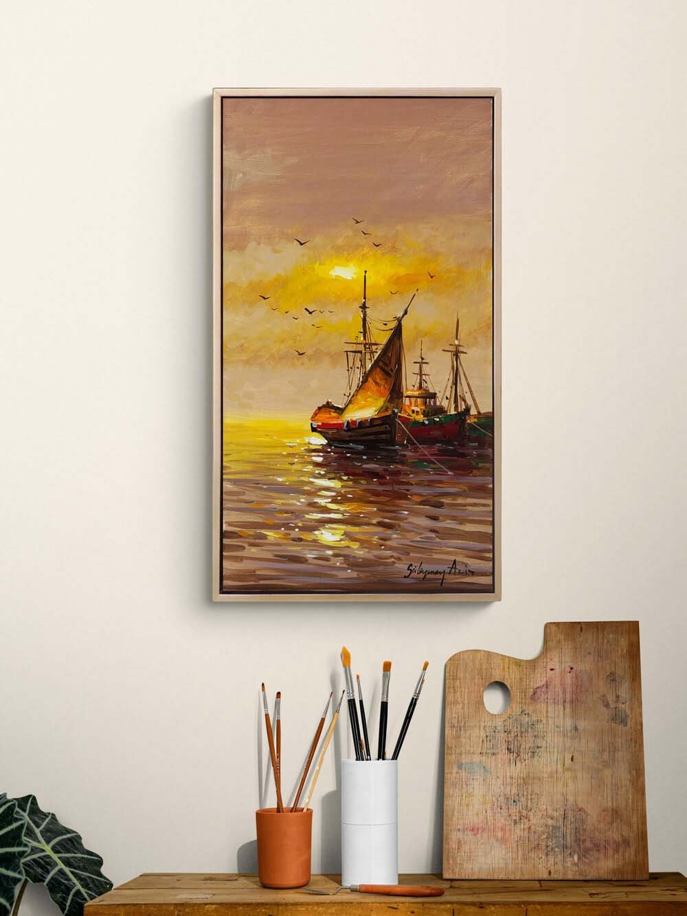 Eski İstanbul’un Tekneleri Yağlı Boya Tablosu