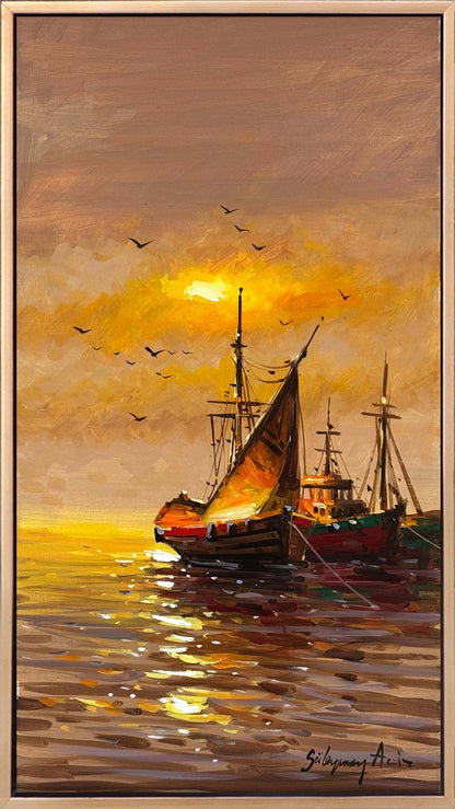 Eski İstanbul’un Tekneleri Yağlı Boya Tablosu