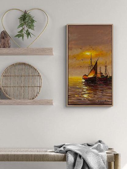 Eski İstanbul’un Tekneleri Yağlı Boya Tablosu