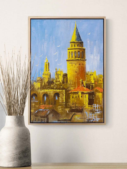 Galata Kulesi İzinde Yağlı Boya Tablosu