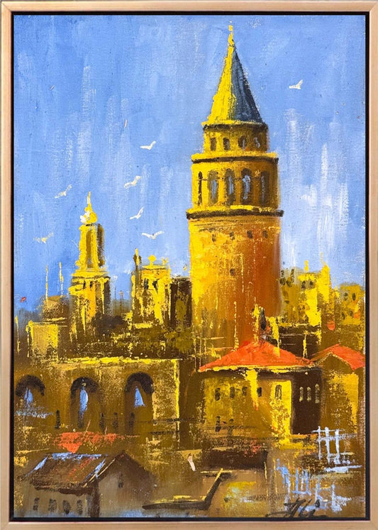 Galata Kulesi İzinde Yağlı Boya Tablosu