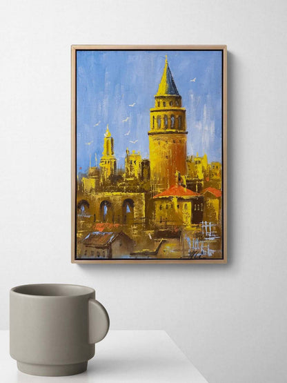 Galata Kulesi İzinde Yağlı Boya Tablosu
