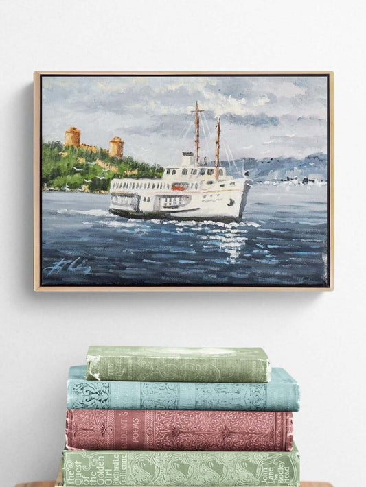 Eski İstanbul Vapurunda Yağlı Boya Tablosu