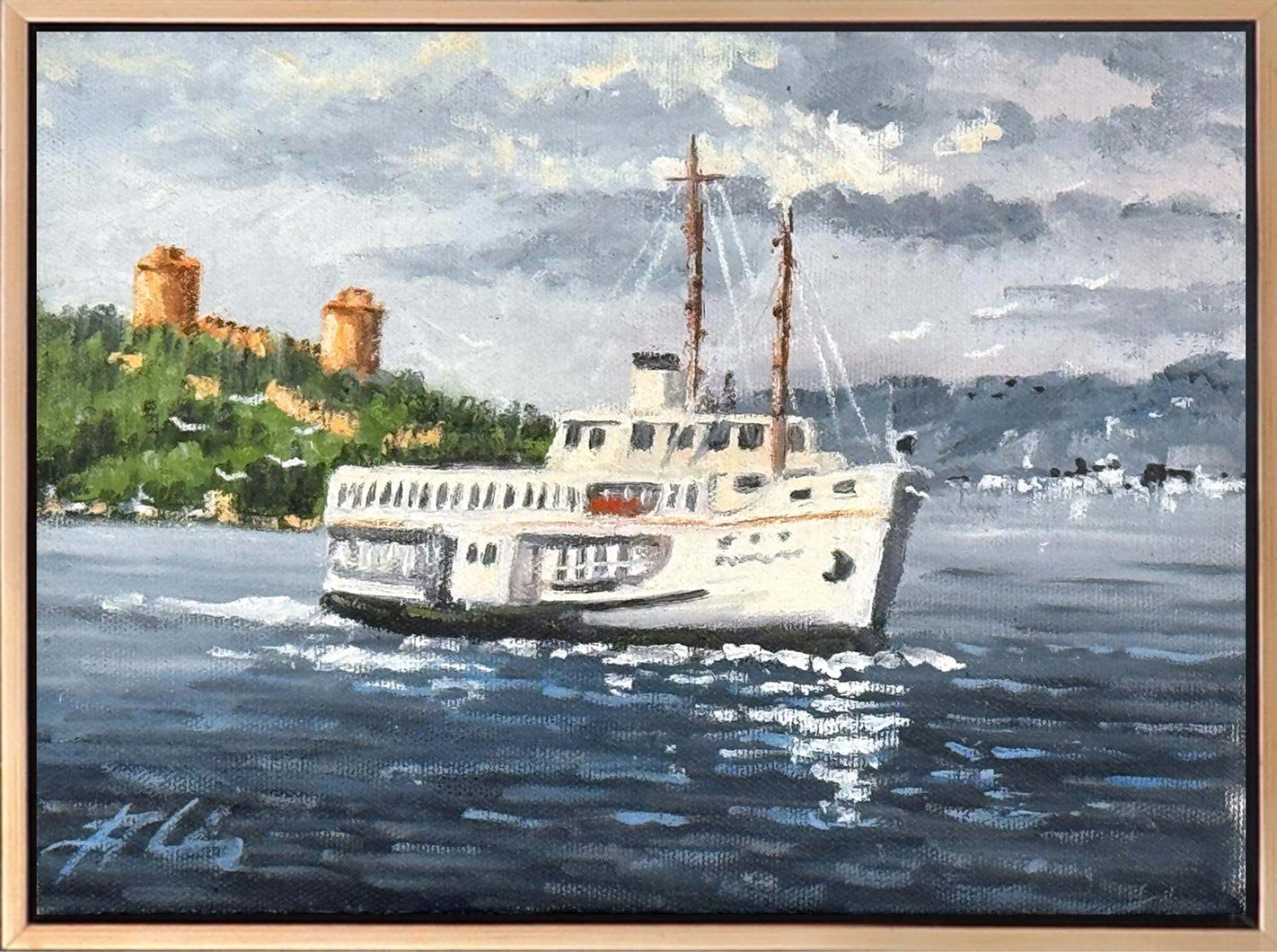 Eski İstanbul Vapurunda Yağlı Boya Tablosu