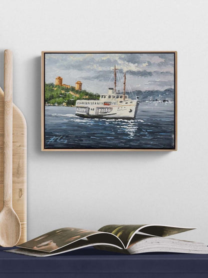 Eski İstanbul Vapurunda Yağlı Boya Tablosu