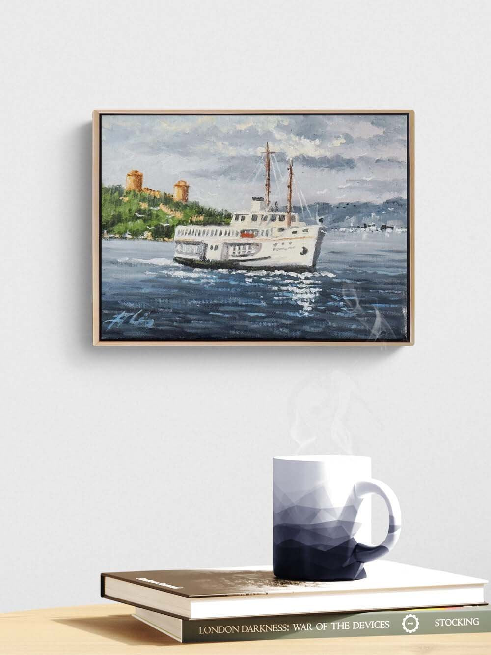 Eski İstanbul Vapurunda Yağlı Boya Tablosu
