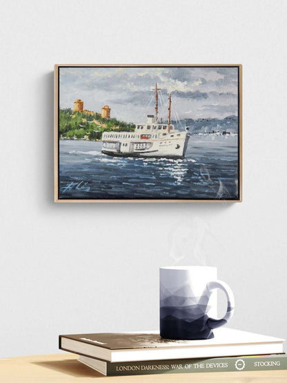 Eski İstanbul Vapurunda Yağlı Boya Tablosu