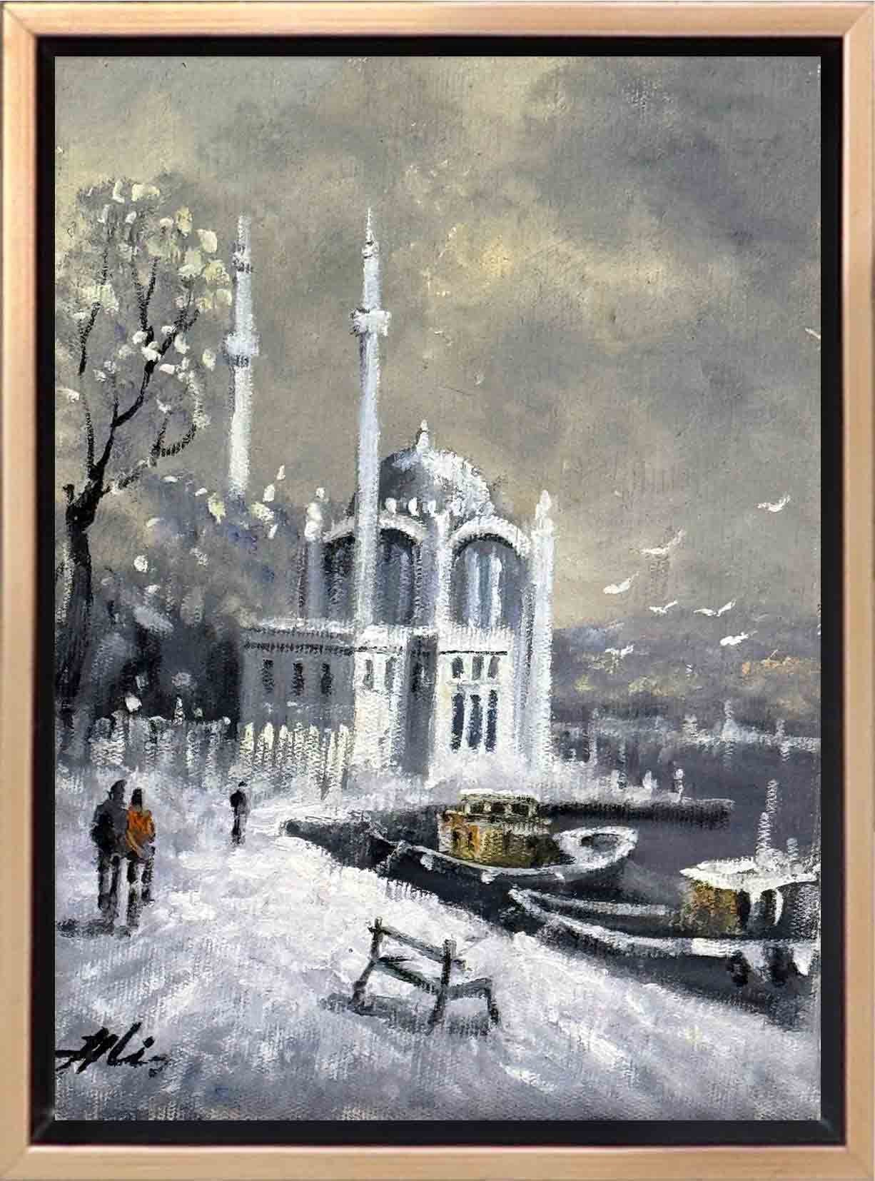 Ortaköy’de Kar Sessizliği Yağlı Boya Tablosu