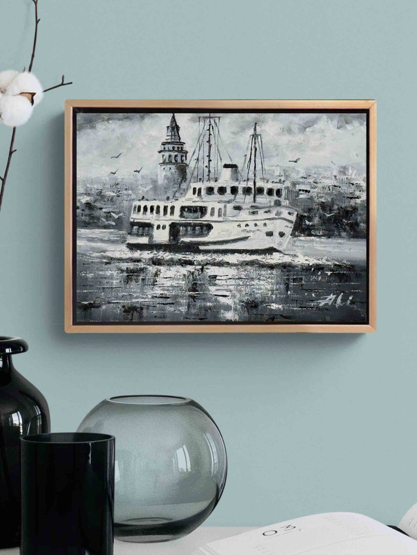 Şehir Hatlarının Yolculuğu Yağlı Boya Tablosu