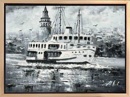 Şehir Hatlarının Yolculuğu Yağlı Boya Tablosu