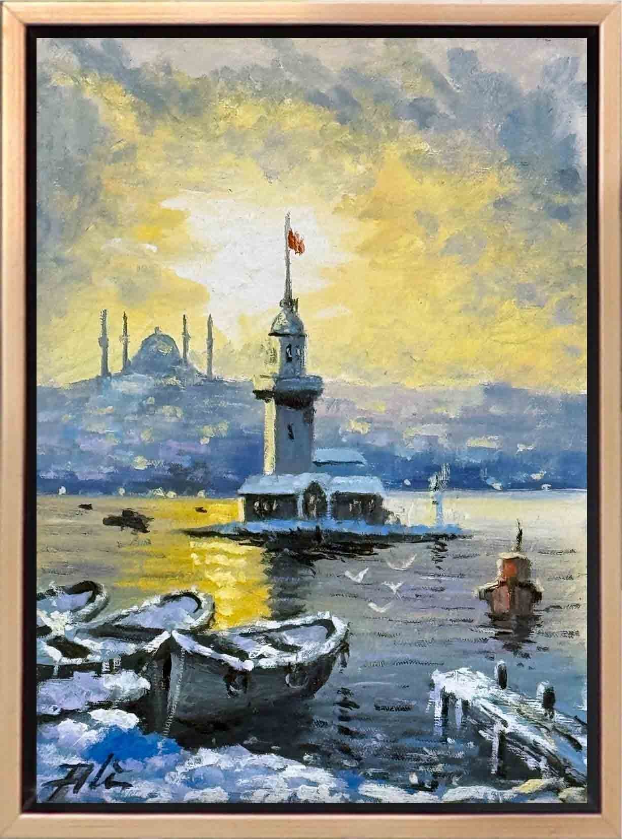 Kış Işığında Kız Kulesi Yağlı Boya Tablosu