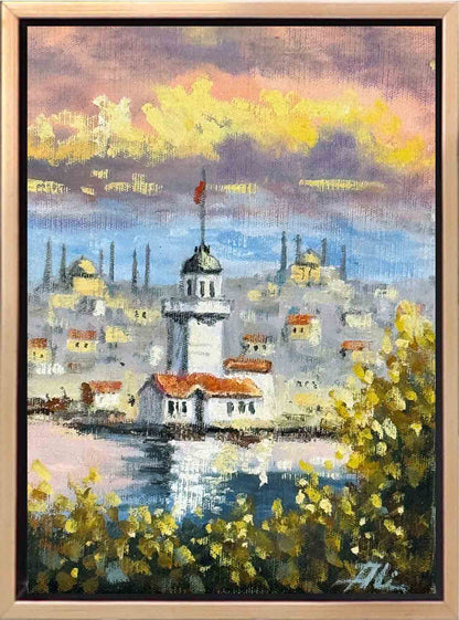 Kız Kulesi’nde Günbatımı Yağlı Boya Tablosu