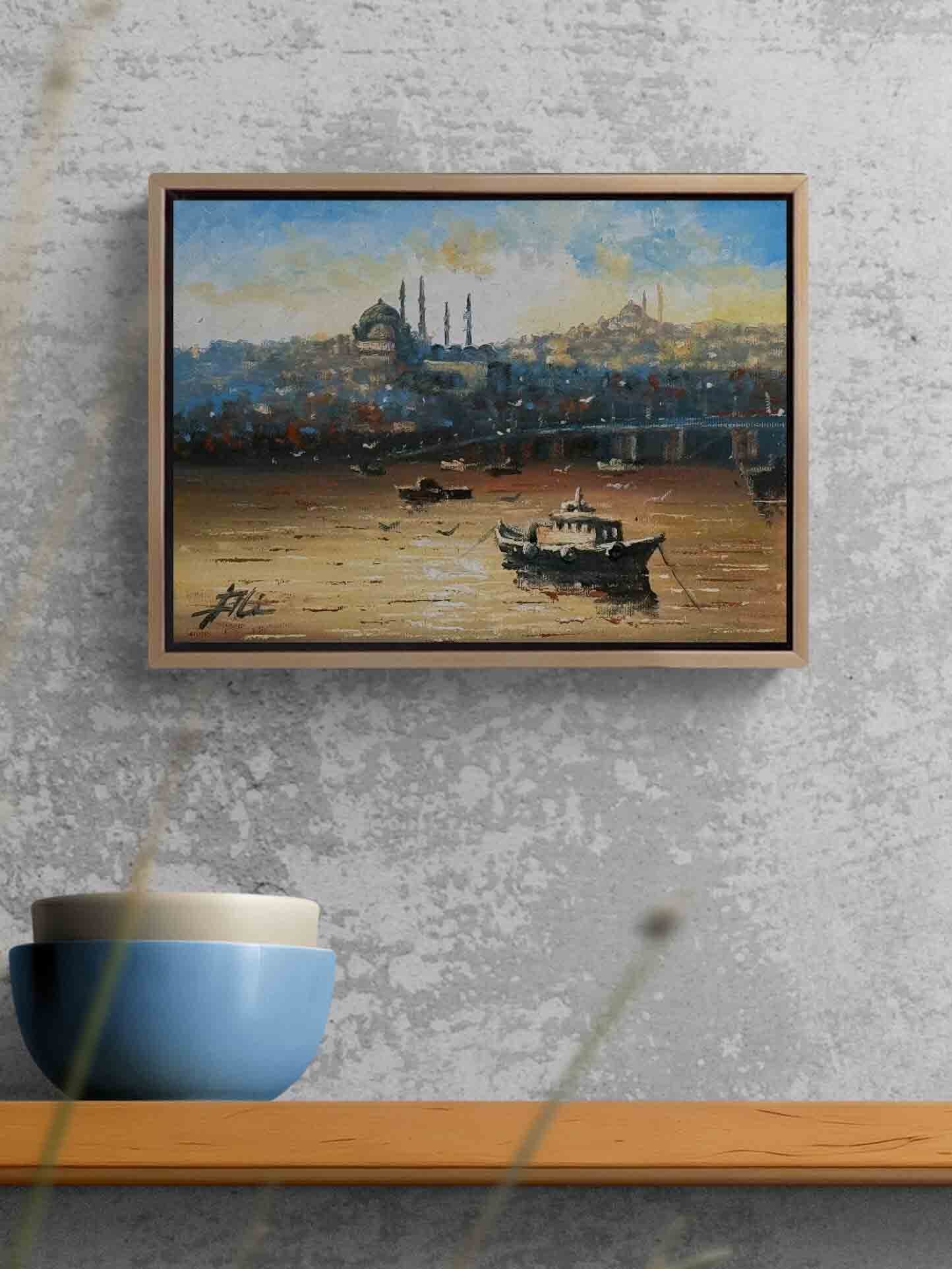 Galata Köprüsü ve Yeni Cami Yağlı Boya Tablosu