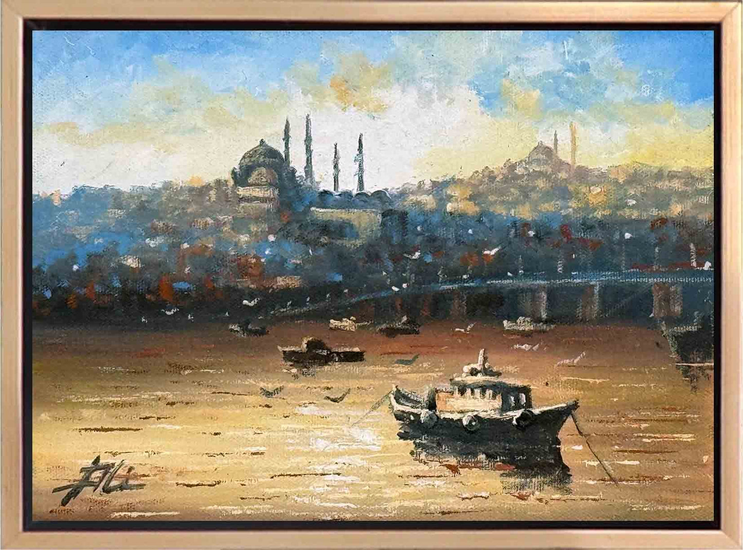 Galata Köprüsü ve Yeni Cami Yağlı Boya Tablosu