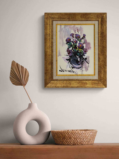 Mor Çiçekler Yağlı Boya Tablosu