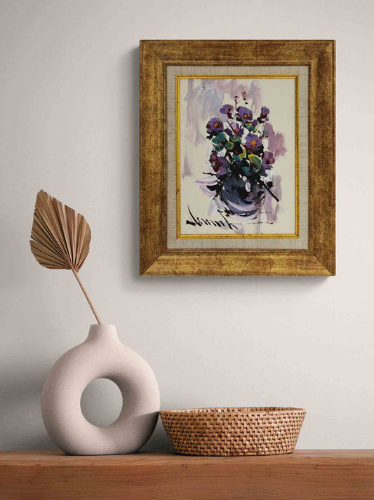 Mor Çiçekler Yağlı Boya Tablosu