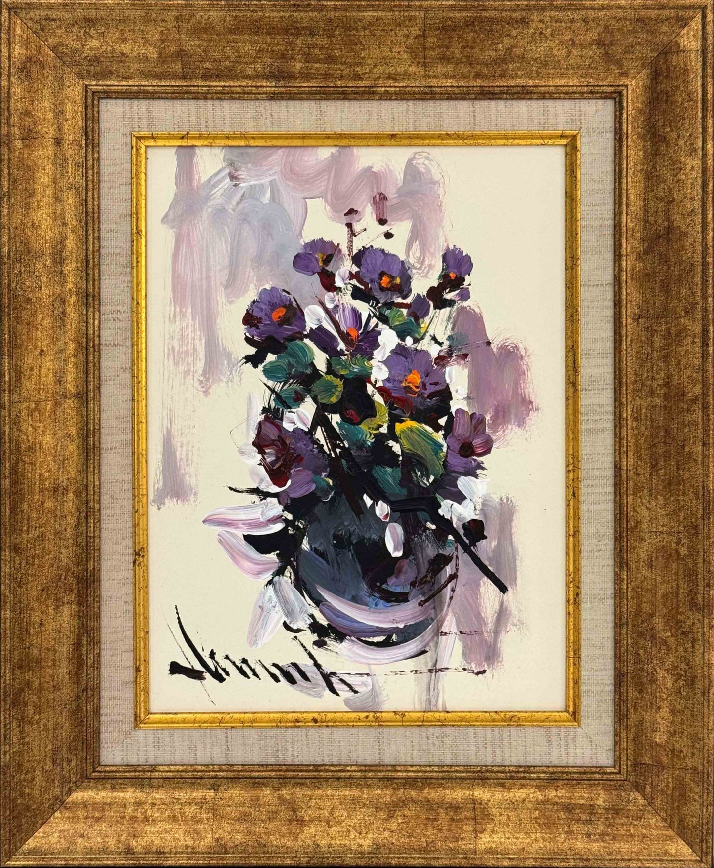 Mor Çiçekler Yağlı Boya Tablosu