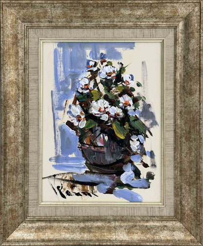 Beyaz Çiçekli Vazo Yağlı Boya Tablosu