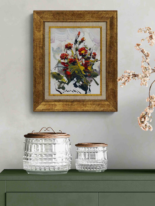 Kırmızı Çiçek Buketi Yağlı Boya Tablosu