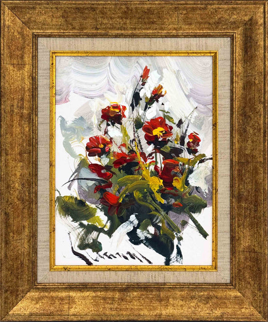 Kırmızı Çiçek Buketi Yağlı Boya Tablosu