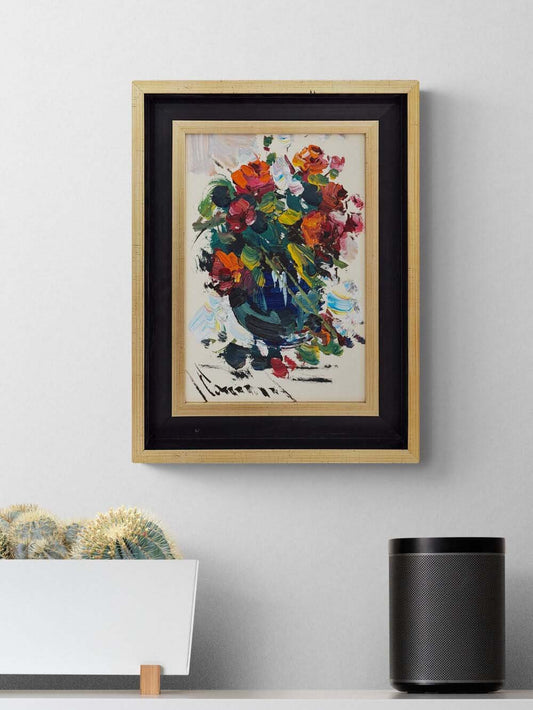 Çiçeklere Yazılan Şiir Yağlı Boya Tablosu