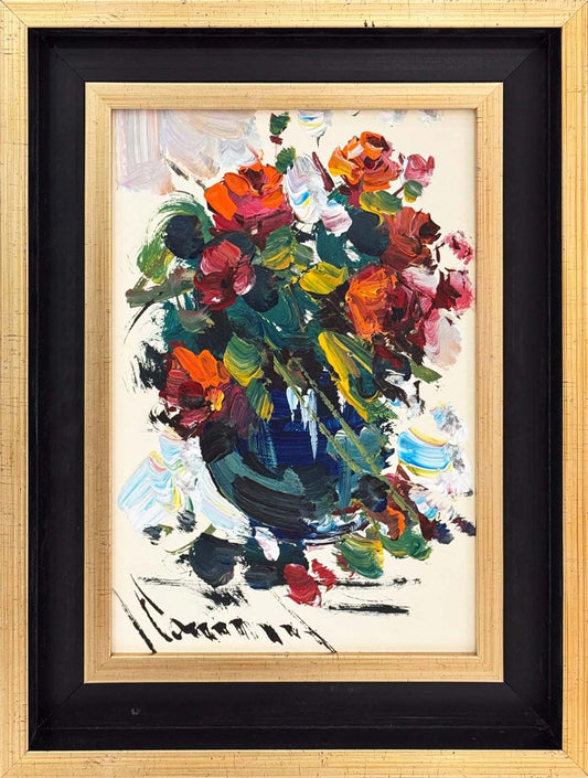 Çiçeklere Yazılan Şiir Yağlı Boya Tablosu