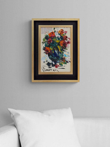 Çiçeklere Yazılan Şiir Yağlı Boya Tablosu