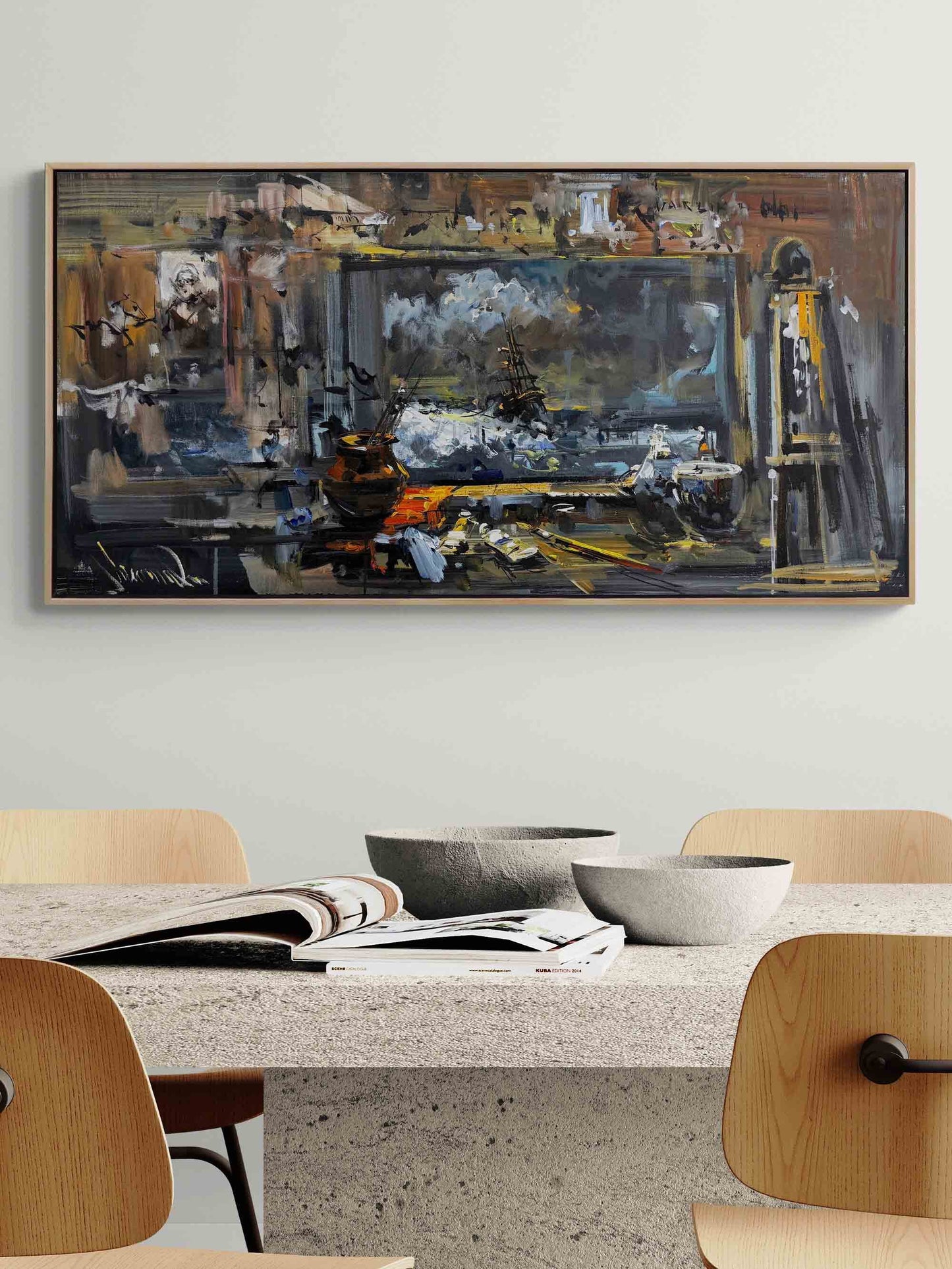 Dalgalar Arasında Fırça İzleri Yağlı Boya Tablosu