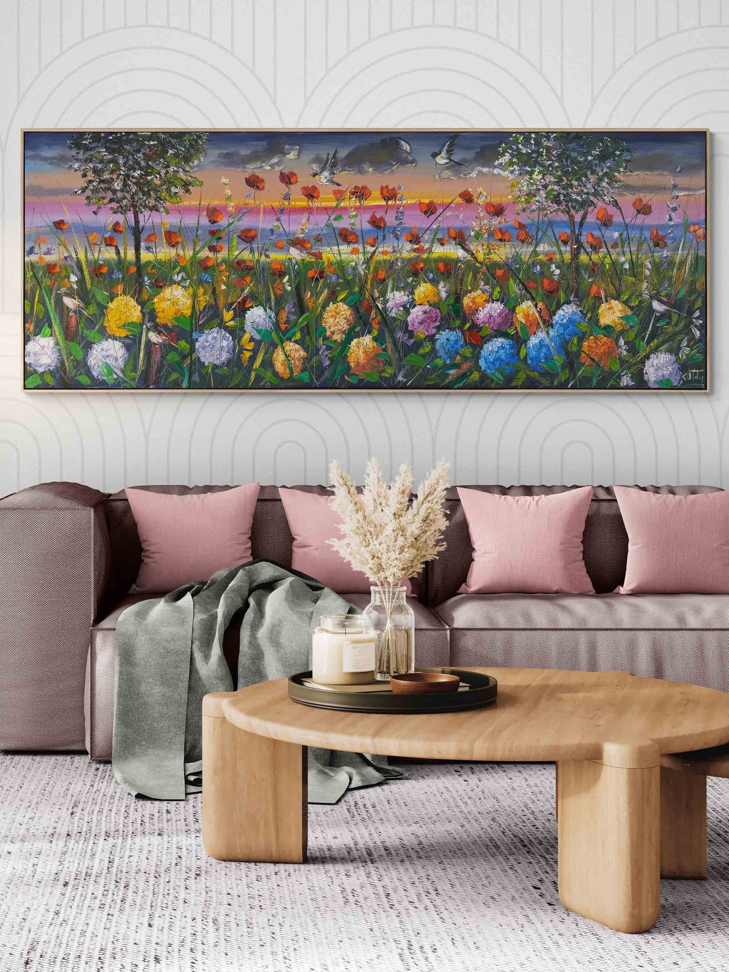 Gelinciklerle Dans Eden Ortancalar Yağlı Boya Tablosu